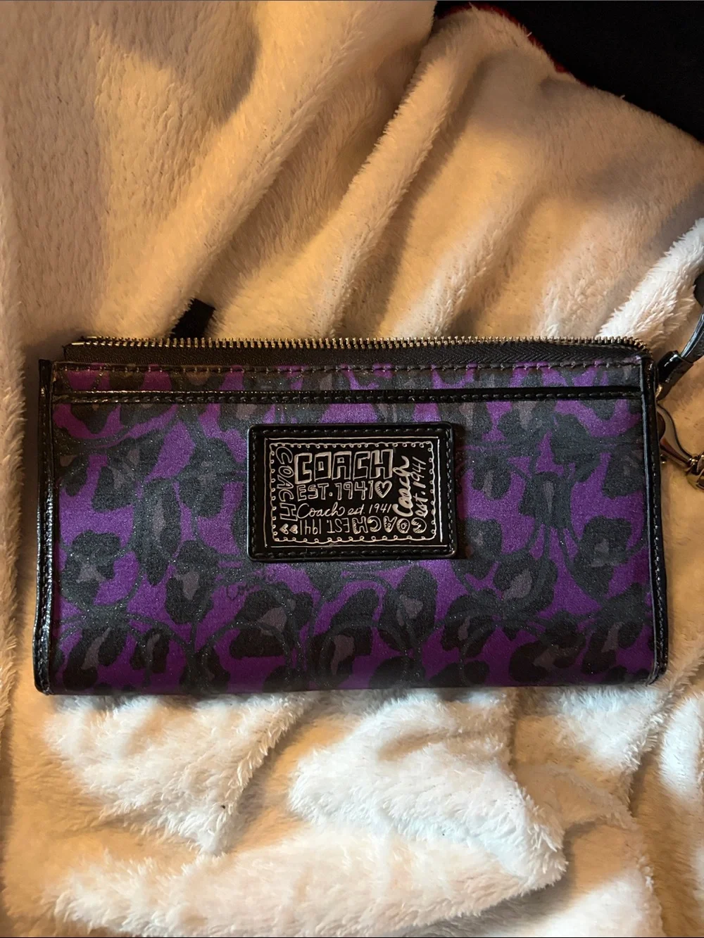 COACH Purple and Black Leopard Print Wristlet